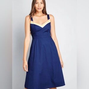 ModCloth A-Line Midi Dress Royal Blue Sleeveless Pockets Women’s Size 12